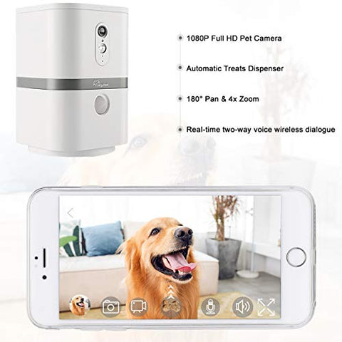 Dog Camera Treat Dispenser Night Vision,Compatible with Alexa(White)