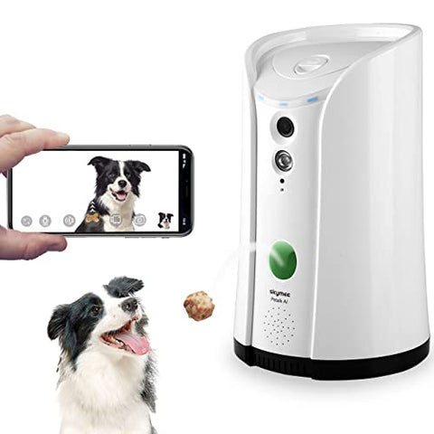 Dog Camera Treat Dispenser Night Vision,Compatible with Alexa(White)