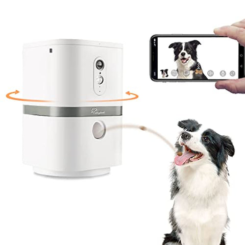 Dog Camera Treat Dispenser Night Vision,Compatible with Alexa(White)