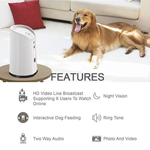 Dog Camera Treat Dispenser Night Vision,Compatible with Alexa(White)