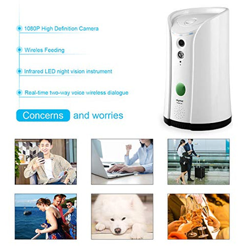 Dog Camera Treat Dispenser Night Vision,Compatible with Alexa(White)